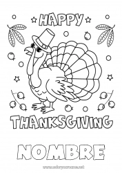 Colorear para personalizar Thanksgiving Turquía Otoño Animales de granja