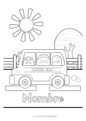 Colorear gratis Monstruo Sol Vehículos Autobús, autocar Transporte público terrestre