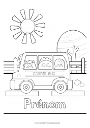 Coloriage gratuit Monstre Soleil Véhicules Bus, car Transport en commun terrestres