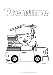 Pagină de colorat personalizată Mașină Carte Lectură Mașini, furgonete și autorulote Beretă de student