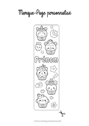 Coloriage à personnaliser Gâteau Kawaii Marque page Gourmandises, sucreries Cupcake