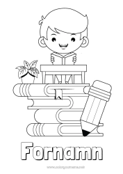 Färgläggningssida att anpassa Pojke Bok Läsning Blyertspenna Elev Skolmaterial Pulpit.