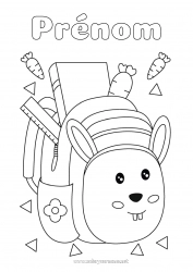 Coloriage gratuit Lapin Animaux de la forêt Cartable Fournitures scolaires