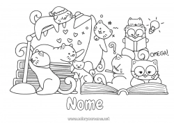 Colorazione gratuita Gatto Kawaii Libro CanI e gatti Lettura