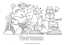 Gratis tekening Kat Kawaii Boek Honden en katten Lezen