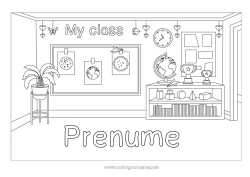 Pagină de colorat personalizată Cupă, trofeu, medalie Școală Carte Lectură Competiții și premii Glob pământesc Tablă de clasă Sală de clasă