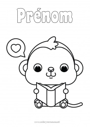 Coloriage gratuit Animal Singe Livre Animaux sauvages d'Afrique Lecture
