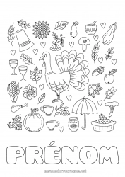 Coloriage gratuit Thanksgiving Dindon Automne Animaux de la ferme