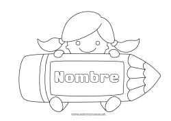 Colorear para personalizar Chica Niño Lápiz Regreso a clases Estudiante Útiles escolares Etiquetas