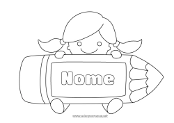 Disegno gratuito Ragazza Bambino Matita Rientro a scuola Studente Forniture scolastiche Etichetta
