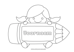 Gratis kleurplaat Meisje Kind Potlood Terug naar school Leerling Schoolbenodigdheden Etiket
