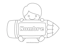 Colorear para personalizar Chico Niño Lápiz Regreso a clases Estudiante Útiles escolares Etiquetas