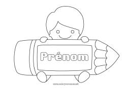 Dessin gratuit Garçon Enfant Crayon Rentrée scolaire élève Fournitures scolaires étiquette
