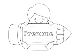 Pagină de colorat personalizată Băiat Copil Creion Întoarcerea la școală Elev Materiale școlare Etichetă