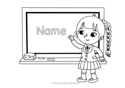 Free colouring Girl School Back to school Classroom board Classroom Pupil