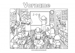 Malvorlage anpassen Lehrer/Lehrerin Schule Komplexe Ausmalbilder Büroberufe Schulbeginn Klassentafel Klassenzimmer Schüler Pult