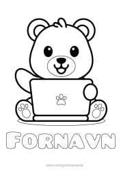 Gratis tegning Bjørn Kawaii Dyr Bjørneunge Nem farvelægning Skovens dyr Computer