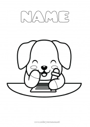 Free drawing Cute Kawaii Dog Easy coloring pages Dog and cat Pencil School supplies School desk