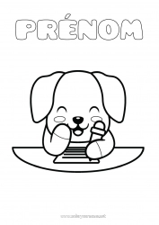 Coloriage gratuit Mignon Kawaii Chien Coloriages faciles Chiens et chats Crayon Fournitures scolaires Pupitre