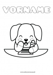 Kostenlose Zeichnung Niedlich Kawaii Hund Tier Einfache Ausmalbilder Hunde und Katzen Bleistift Schulbedarf Pult
