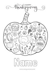 Free colouring Pumpkin Thanksgiving Turkey Autumn Farm animals Pie Thanksgiving turkey