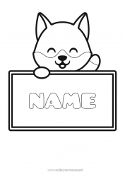 Free coloring Wolf Cute Kawaii Easy coloring pages Forest animals Sign