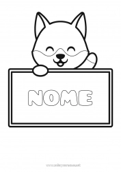 Desenho para personalizar Lobo Fofo Kawaii Desenhos para colorir fáceis Animais da floresta Placa