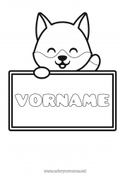 Malvorlage anpassen Wolf Niedlich Kawaii Tier Einfache Ausmalbilder Waldtiere Schild