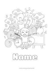 Colouring to customise Boy Bus, Car Brush Symbols Light Bulb Pencil Land Public Transport Back To School Classroom Board Pupil Stationery Supplies Painting