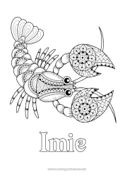 Kolorowanka za darmo Zwierzę Zentangle Zwierzęta morskie lub wodne Homar