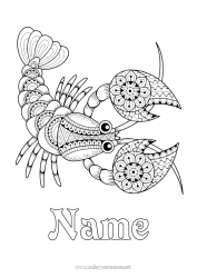 Free coloring Zentangle Marine or aquatic animals Lobster