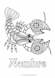 Colorear gratis Zentangle Animales marinos o acuáticos Langosta