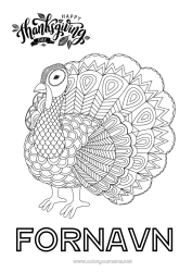 Gratis fargelegging Takkefest Kalkun Mandala Gårdsdyr