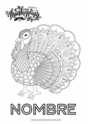 Colorear gratis Thanksgiving Turquía Mandala Animales de granja