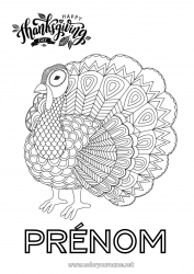 Coloriage gratuit Thanksgiving Dindon Mandala Animaux de la ferme