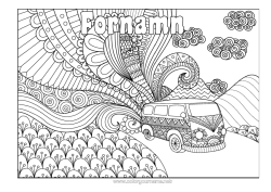 Färgläggningssida att anpassa Fordon Komplexa målarbilder Zentangle Skåpbil Bilar, skåpbilar och husbilar
