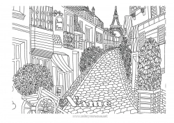 Free coloring France Complex coloring pages City ??landscape Eiffel Tower Paris Monument