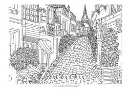 Dessin gratuit France Coloriages complexes Paysage de ville Tour Eiffel Paris Monument