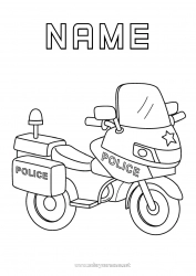 Coloring to customize Motorbike Police Police vehicles Two-wheeled vehicles Rescue and Emergency Vehicles Security Professions