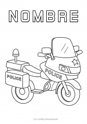 Colorear gratis Vehículos Moto Policía Vehículos de policía Vehículos de dos ruedas Vehículos de rescate y emergencia Profesiones de Seguridad