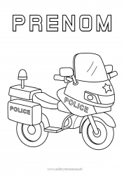 Coloriage à personnaliser Moto Police Véhicules de police Véhicules à deux roues Véhicules de secours et d'urgence Métiers de la Sécurité