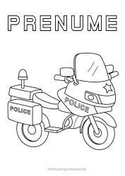 Desen liber de colorat Vehicule Motocicletă Politie Vehicule de poliție Vehicule cu două roți Vehicule de salvare și urgență Meserii în domeniul securității