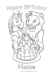 Colouring to customise Cake Birthday Horse Lion Animal Happy Birthday Message Farm Animals Wild Animals Of Africa