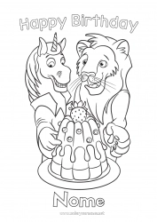 Desenho grátis Bolo Aniversário Cavalo Leão Animal Feliz aniversário (francês) Mensagem Animais de fazenda Animais selvagens da África