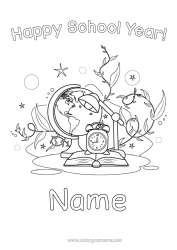 Colouring to customise Book Reading Globe Back To School "Happy Return To School!" Stationery Supplies Alarm Clock