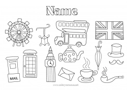 Free coloring London United Kingdom Flag Bus, coach Symbols Ground public transport Mailbox