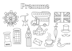 Desen liber de colorat Londra Regatul Unit Steag Autobuz, microbuz Simboluri Transport public terestru Cutie poștală