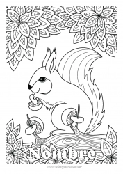 Colorear gratis Ardilla Otoño Hojas Champiñone Zentangle Animales del bosque