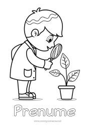 Pagină de colorat personalizată Meserii de explorare Științific Știință Lupă Planta verde