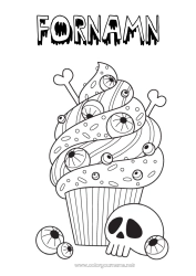Gratis färgläggning Kaka Halloween Skalle De dödas dag Gottigheter, sötsaker Muffins öga